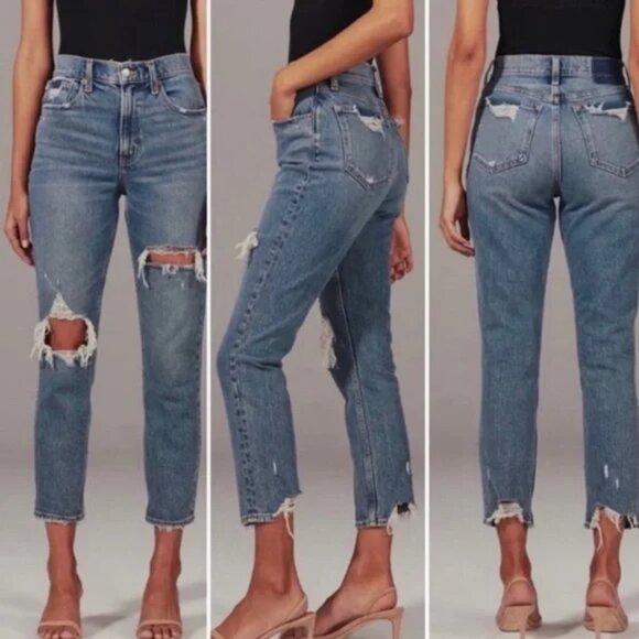 Abercrombie & Fitch High Rise Mom Jeans Women's 25 / 0 Distressed - Picture 4 of 13